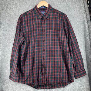 Pendleton Red and Green Plaid Button-Down Wool Blend Shirt Canterbury Cloth sz L